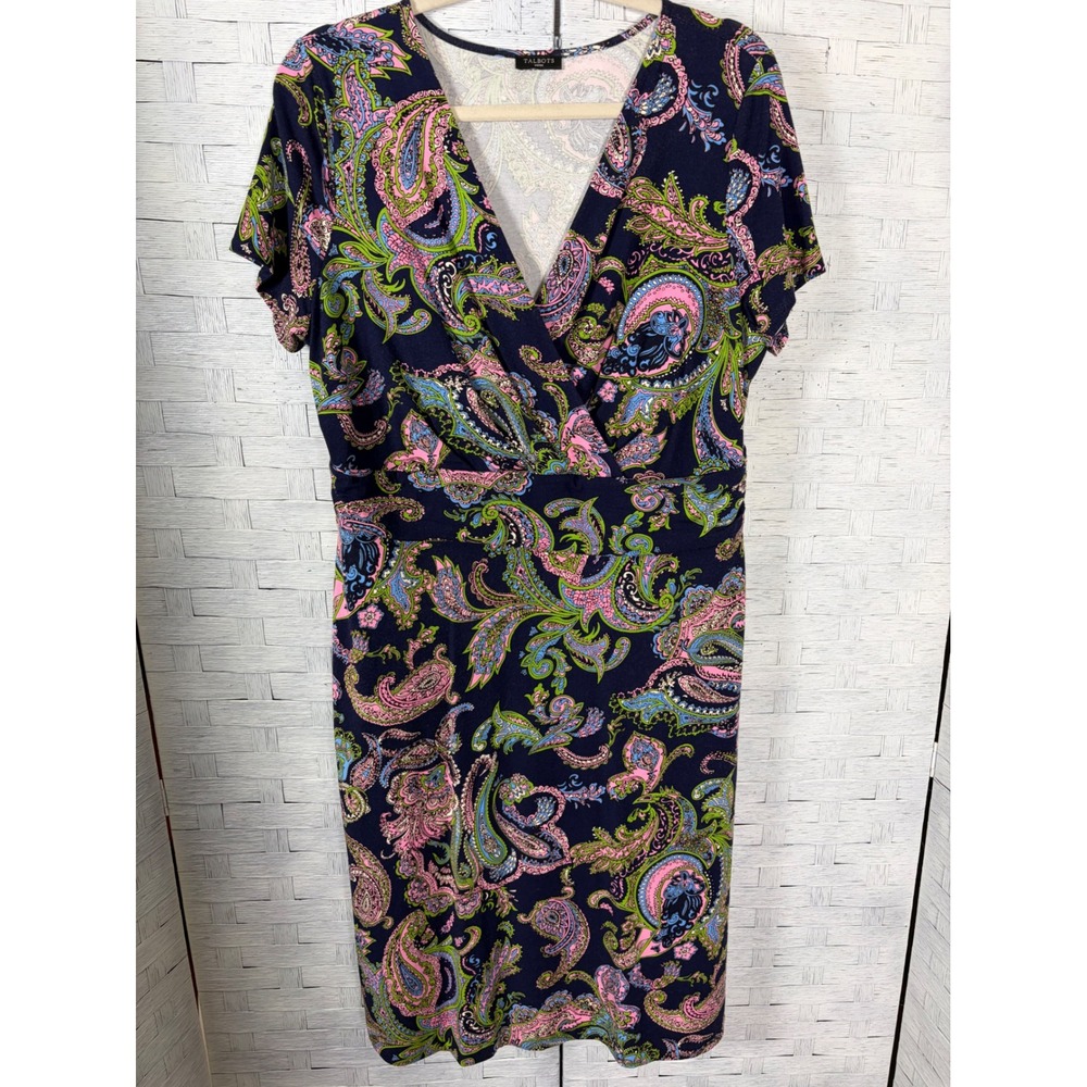 Talbots Woman Dress Midi Paisley Faux Wrap Jersey Knit Feminine lightweight